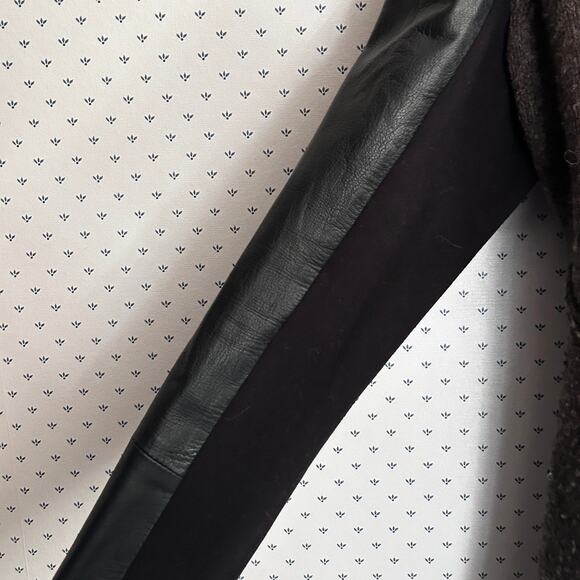 Eileen Fisher Wool Leather Jacket XS Brown Black Open Front Cardigan Capsule - Picture 5 of 6